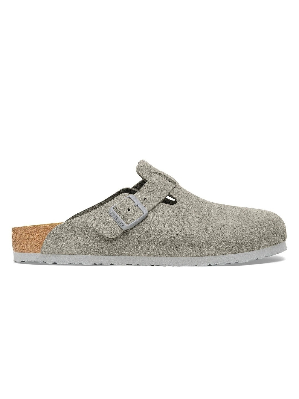 Birkenstock Suede Clog Mule in Light Gray with Buckle
